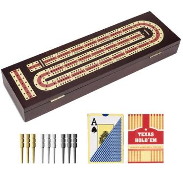 Imagem de Conjunto de jogos de tabuleiro Cribbage ESENHARBER Premium de madeira 