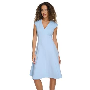 Imagem de Calvin Klein Vestido feminino justo e flare manga cavada, Lt Bayou, 42