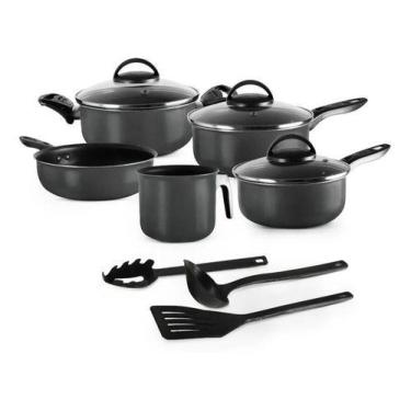 Imagem de Jogo De Panelas 8 Pçs Antiaderente Preta Tampa De Vidro - Multi Alumin