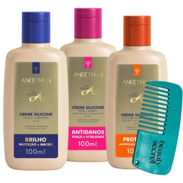 Imagem de Kit 3 Cremes de Silicone Aneethun 100ml e Mini Pente Beauty