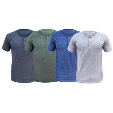 Imagem de Kit 4 Camiseta Henley Gola Portuguesa Manga Curta Slim 100%Algodão Mes