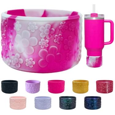 Imagem de Lnulyaciy Bota de silicone floral, para Stanley Cup 40/30/567 g, bota de silicone antiderrapante compatível com copos Hydroflask de 340 a 680 g e mais garrafas, protetor inferior de 7,5 cm (rosa