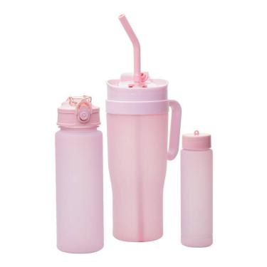 Imagem de Kit 1 Caneca com 2 Garrafas Squeeze de Plástico Rosa