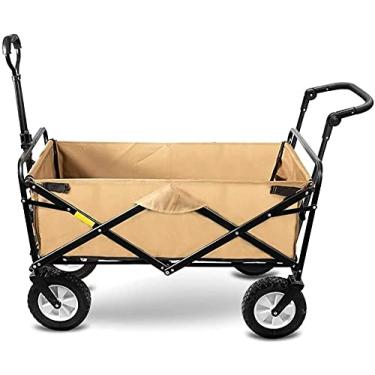 Imagem de Carrinho de compras multifuncional de carroça dobrável para uso ao ar livre, jardim, compras, acampamento, esporte, praia, carga estática: 150 kg (cor: cáqui) (amarelo gengibre)