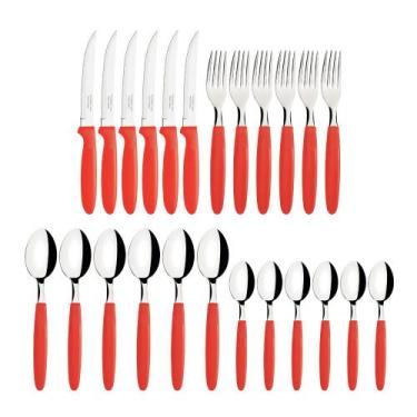Imagem de Jogo De Talher Faqueiro Ipanema Aço Inox 24 Peças Tramontina, Vermelho