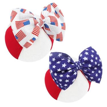 Imagem de Lanmerry Faixa de cabelo patriótica para meninas, 4 de julho, laços de torcida largos para crianças, acessórios de cabelo com estrela vermelha e azul