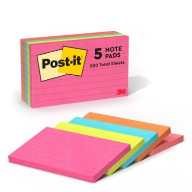 Imagem de Post-it Observações, 7,6 cm x 12,7 cm, 5 blocos, notas adesivas favoritas número 1 dos EUA, coleção Cape Town, cores brilhantes (magenta, rosa, azul, verde), remoção limpa, reciclável (635-5AN)