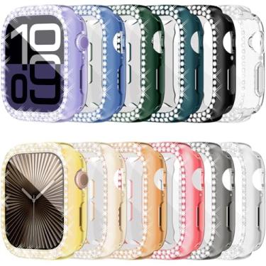Imagem de [Pacote com 12] Capa RICHONE Bling para Apple Watch Series 10 46 mm, protetor de tela com strass, capas protetoras de TPU macio brilhante para iWatch 10 acessórios (46 mm, 12 cores vibrantes)