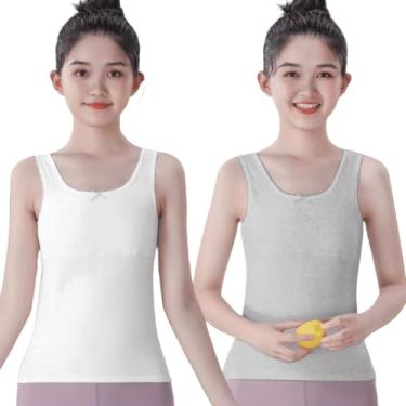 Imagem de Sutiãs de treinamento para meninas, forro de algodão puro, roupa íntima, camisetas para meninas adolescentes, regatas infantis, Regata branca cinza, 10-12 Anos