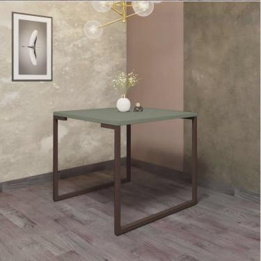 Imagem de Mesa de Jantar Office Stan Industrial 4 lugares Quadrada 90 cm Ferro Marrom Tampo 100% mdf Verde Oliva - Ahazzo Móveis