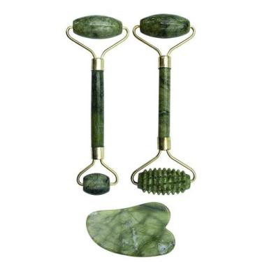 Imagem de Kit 2 Rolo Massageador Facial Pedra De Jade + Placa Gua Sha - Arte Sed