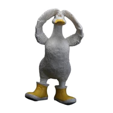 Imagem de IEUDNS Estátua de pato ornamento decorativo engraçado adorável colecionável escultura de animais estatueta de pato para a mesa central peça de mesa, em Pé 11cmx21cm