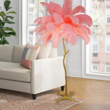 Imagem de Lâmpada De Penas, Lâmpada De Assoalho De Penas De Avestruz Fofa De 170 Cm, Lâmpada De Assoalho De Penas De Resina De Quarto Romântico Priess, Lâmpada De Pé Grande Reguláve, Pink