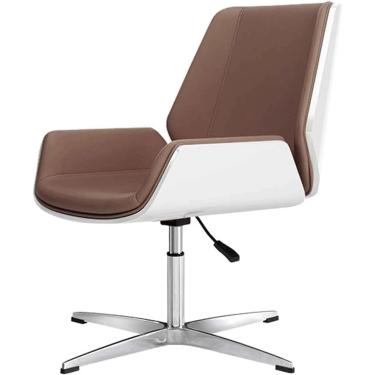 Imagem de Cadeira Executiva Sem Rodas Cadeira De Escritório Giratória De Altura Ajustável Inclinação Para Trás Cadeira De Computador Cadeira De Mesa De Couro Pu, Coffee