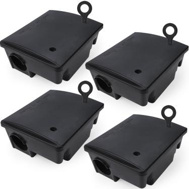 Imagem de Pacote com 4 estações de isca de rato com caixa de bloqueio de chave segura para crianças e animais de estimação, estação de isca para roedores para uso externo e interno (25 x 19 x 10 cm