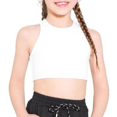 Imagem de Hvididan Sutiã esportivo com gola redonda para meninas e crianças, com tiras, dança nas costas, ioga, cropped, Branco, 9-10 Anos