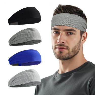 Imagem de Sukeen Bandanas esportivas refrescantes para homens pacote com 4: faixas de transpiração com absorção de umidade e resfriamento instantâneo, antiderrapante, faixa de cabeça masculina elástica de