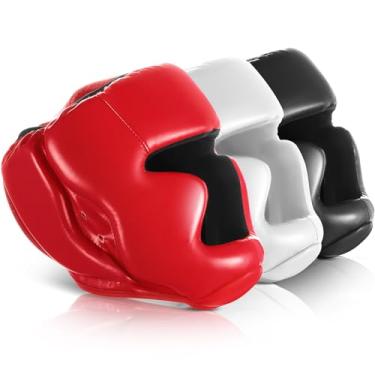 Imagem de Jenaai 3 peças de arnês de boxe ajustável acolchoado protetor de cabeça de segurança MMA treinamento Sparring Kickboxing Muay Thai artes marciais karatê Taekwondo capacete de boxe para adultos homens