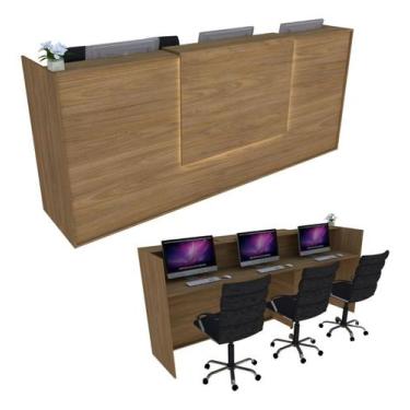 Imagem de Balcão Recepção 229cm Freijó Syncro - Linha Premium -Mod 2.1 - Marcena