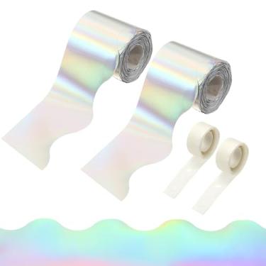Imagem de PATIKIL 2 rolos de bordas para quadro de avisos, borda prateada a laser de 20 metros para quadro de avisos com acabamento recortado de pontos pegajosos transparentes para decoração de sala de aula de