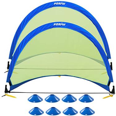Imagem de Porayhut pop-up rede de futebol gol para criança fácil de levantar conjunto de dois oxford 210D portátil com 8 cones marcadores de campo extra estacas divertido para quintal e rede de treinamento de futebol, Azul, 4 Feet