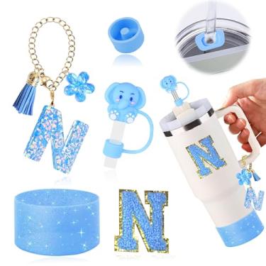 Imagem de AiScrofa Conjunto de acessórios de copo para copo stanley de 850 g 1134 g com alça, incluindo pingentes de iniciais, tampa de palha, bota, adesivo, tampa de silicone à prova de derramamento, decoração