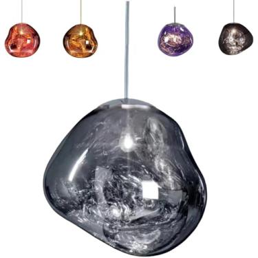 Imagem de Lustre de vidro fundido moderno, lustre de sombra de vidro irregular LED, corda suspensa ajustável de 150 cm, lustre de lava pendurado, para loja, clube, iluminação interna, C, 36 cm