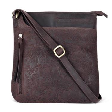 Imagem de Bolsa tiracolo feminina em couro de carvalho preta média - Oak Leather