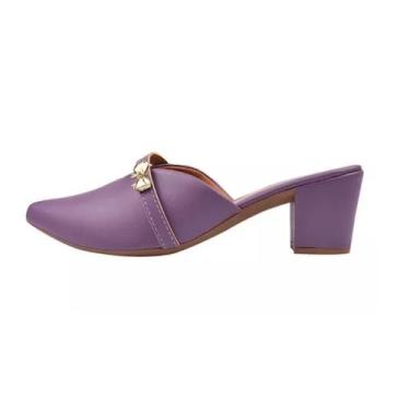 Imagem de Mule Scarpin Salto Alto Grosso Lacinho Sapato Bico Fino Casual Festa -