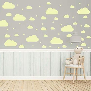 Imagem de Adesivo de Parede Nuvens Amarelo 64un para Quarto Infantil