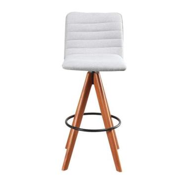 Imagem de Banqueta Giratória com Encosto Estofado e Base em Madeira Castanho  Lu