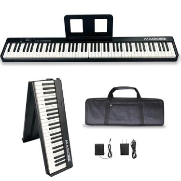Imagem de MAGICON Piano eletrônico dobrável de 88 teclas BX-20, piano portátil com teclas semiponderadas de tamanho completo, tecla de toque forte, suporte USB/MIDI, BT sem fio, alto-falantes, pedal, bolsa de mão, para iniciantes (preto)