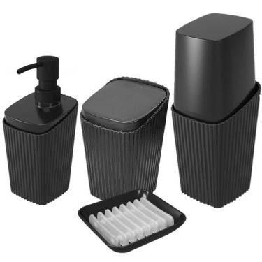 Imagem de Kit Banheiro Porta Escova Cotonete Dispenser Saboneteira New Square Pr