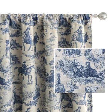 Imagem de DriftAway Cortinas de linho 100% blackout para quarto, camada dupla, quinta, país francês, vintage, estampado, com aba traseira forrada com som térmico, cortinas para sala de estar, 183 cm