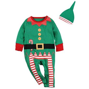 Imagem de Conjunto de 2 peças de roupa de Natal para bebês meninos e meninas fantasia engraçada de elfo recém-nascido macaquinho, Verde, 6-12 Months