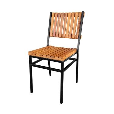 Imagem de Cadeira Industrial Maju com Ripas em Madeira Maciça - Natural