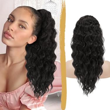 Imagem de PEACOCO Extensão De Rabo Cavalo 20 Polegadas Comprimento Sintético Com Cordão Afro Cacheado Fofo Para Mulheres Negras Uso Diário, Marrom