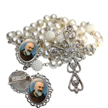 Imagem de Terço de Noiva de Luxo Arabesco com Broche de Lapela Padre Pio Qualida