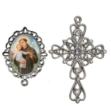 Imagem de Crucifixo Arabesco Terço de Noiva Relicario Santo Antonio Peças para M