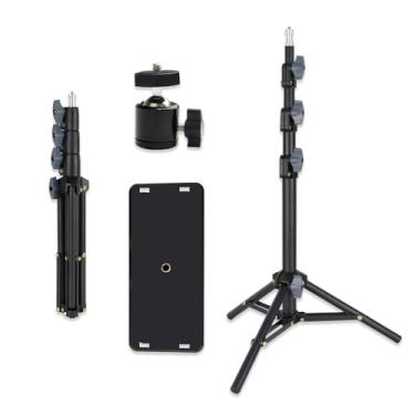 Imagem de Suporte de tripé ajustável para ventilador de nebulização, aço leve com cabeça esférica giratória de 360°, rosca padrão de 1/10.2 cm, compatível com ventiladores Weljoy Misting, câmeras, iluminação