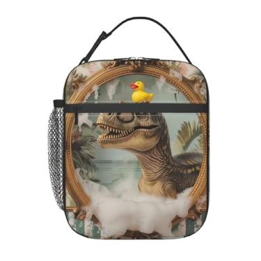 Imagem de ainori Lancheira reutilizável de dinossauro para crianças, meninas, mulheres adultas, com isolamento térmico, hora do banho, lancheira de pato de borracha, bolsa térmica de poliéster para escola