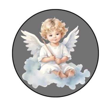 Imagem de Adesivo Decorativo Infantil Anjo, Formato Redondo, 100mm, Modelos Variados (AJ-308, BOPP, 100-MM)
