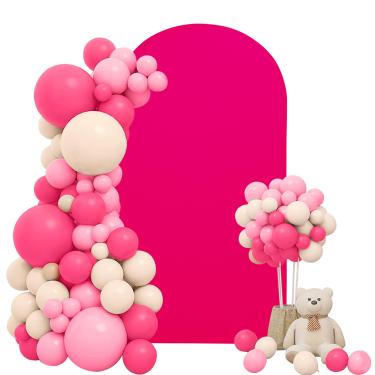 Imagem de FEINIGESI Capa Para Arco De Casamento Chiara - 2,2 M Spandex Vermelho Rosa, Com Ajuste Topo Redondo, Pano Fundo Elástico Dois Lados Banquete, Festa Aniversário, Cerimônia, Chá Bebê, Decoração