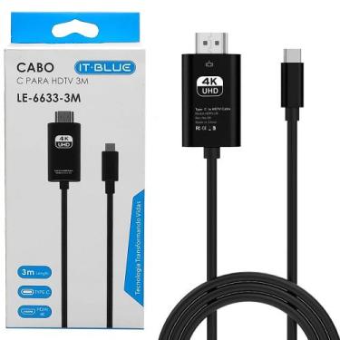 Imagem de Cabo Conversor Tipo C para HDMI 4K 3m Espelhamento Notebook - It Blue