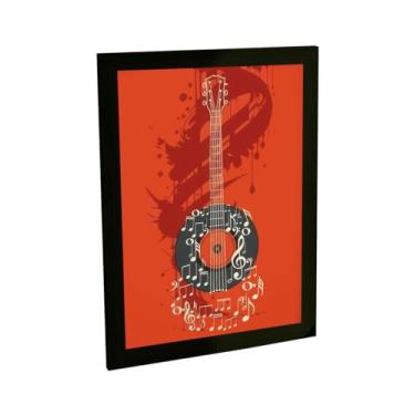 Imagem de Quadro Decorativo Violão Ilustração Vermelha Decoração Poster Quarto Sala