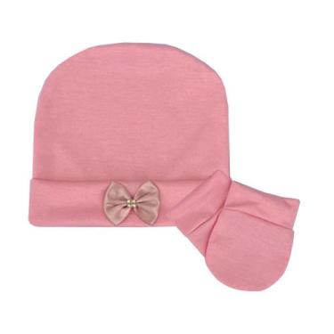 Imagem de Kit Touca Menina Com Par de Luvas Rosê - Mavi Baby
