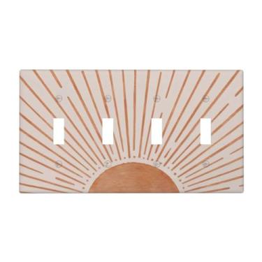 Imagem de Yamxbfa 60s laranja Vinrage Boho sol meados do século minimalista abstrato nascer do sol pôr do sol quádruplo interruptor de luz decorativa 4 gangues capa de placas de parede 4 furos placas de