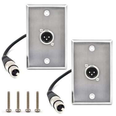 Imagem de (Pacote com 2) Placa de parede XLR com cabo, placa de parede macho de 3 pinos para conector fêmea, painel de instalação de áudio profissional, aço inoxidável, sem solda