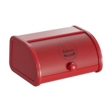 Imagem de DimyFew Caixa de pão de metal, organizador prático de mesa para guardar pão, caixa de pão para café, padaria, entrada, de cozinha, Vermelho, L
