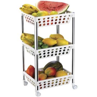 Imagem de Fruteira Retangular 3 Andares Desmontável Com Rodízio Rodinha Cromada 